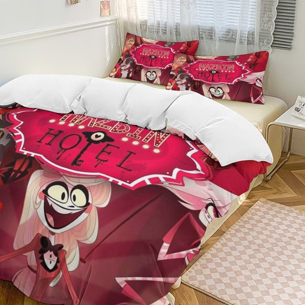Hazbin Hotel 3-Piece Twin Bed Set - Includes 1 Single Comforter And 2 Pillowcases Bedding - Fade Resistant Microfiber - Hazbin Hotel