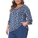 thumbnail image 4 of Blusa con estampado floral de manga acampanada con volantes en capas y cuello en V para mujer de talla grande Agnes Orinda 3X azul marino, 4 of 5