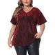 thumbnail image 1 of Agnes Orinda Blusas de Mujer Tallas Grandes Cuello en V Metálico Manga Corta Camiseta Tops de Fiesta 3X Burdeos, 1 of 6
