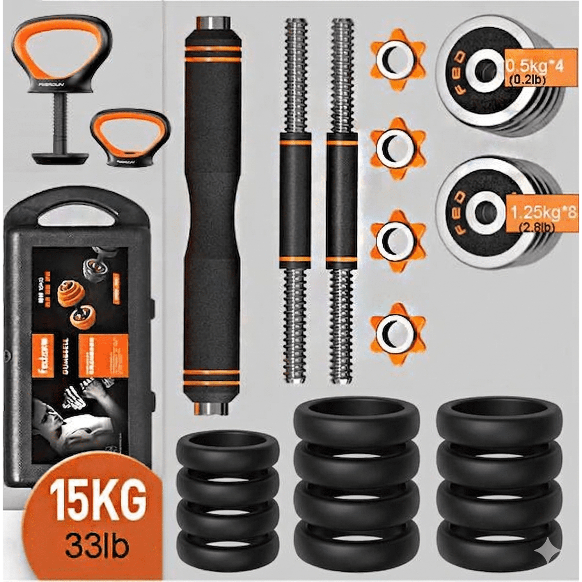 Feierdun - Set De Pesas Ajustable + Adaptador 15 Kg