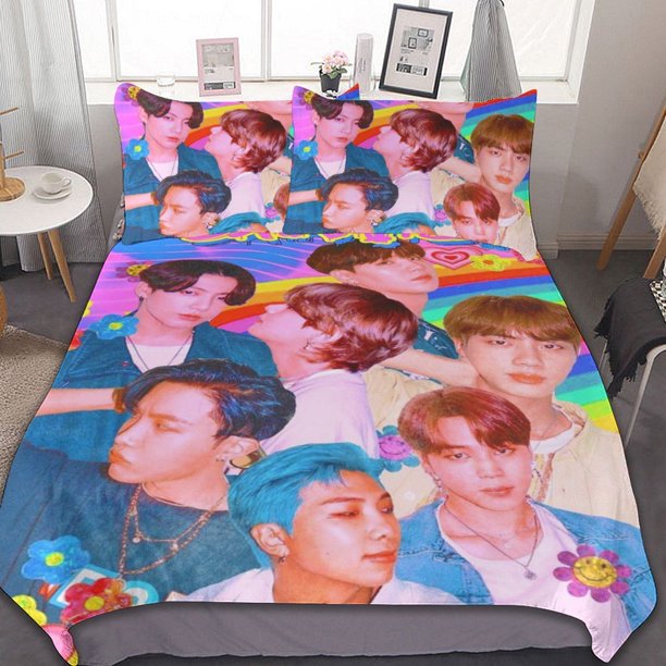 Kpop BTS Bedding Set Twin SizeKpop BTS Kpop BTS Duvet Cover for Boys Girls TeensSoft Comfortable Breathable Kid 3 Pcs with Zipper