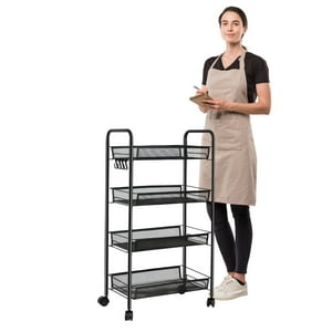 Prochef - Carro Organizador Multiuso Acero Negro 4 Bandejas Removibles