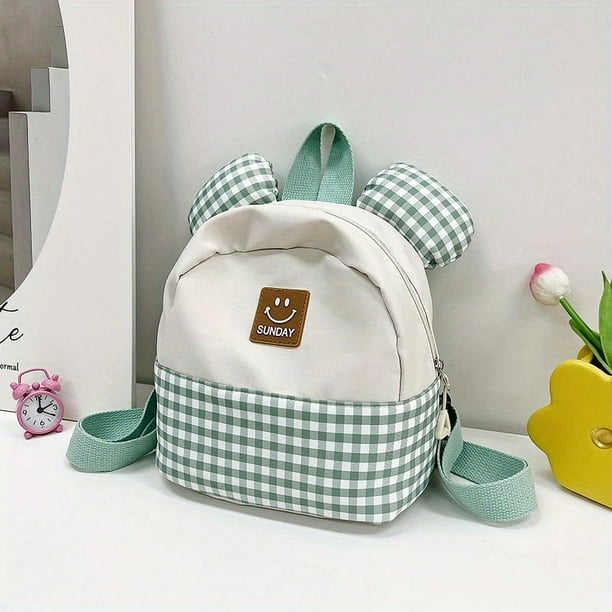 Children's Cute Backpack Boys Girls Fashion Plaid Cute Ears Backpack Kindergarten Small Schoolbag