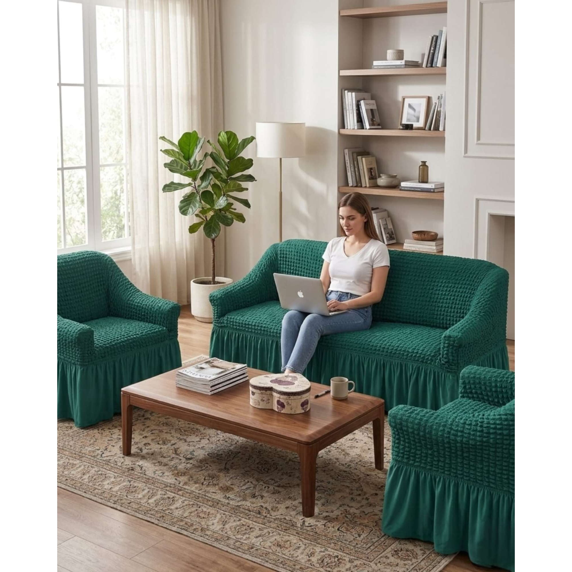 Mylhogar - Juego De Fundas De Sillón Turcas 3+1+1 Elásticas Ajustables