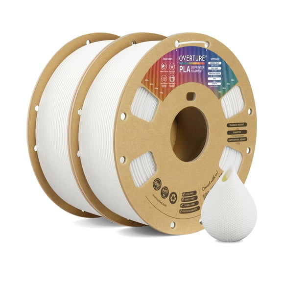 Filamento para impresora 3D OVERTURE PLA, 1,75 mm, 2 kg (paquete blanco de 2)
