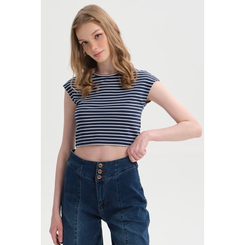 Fashionspark - Polera Mujer Crop Azul