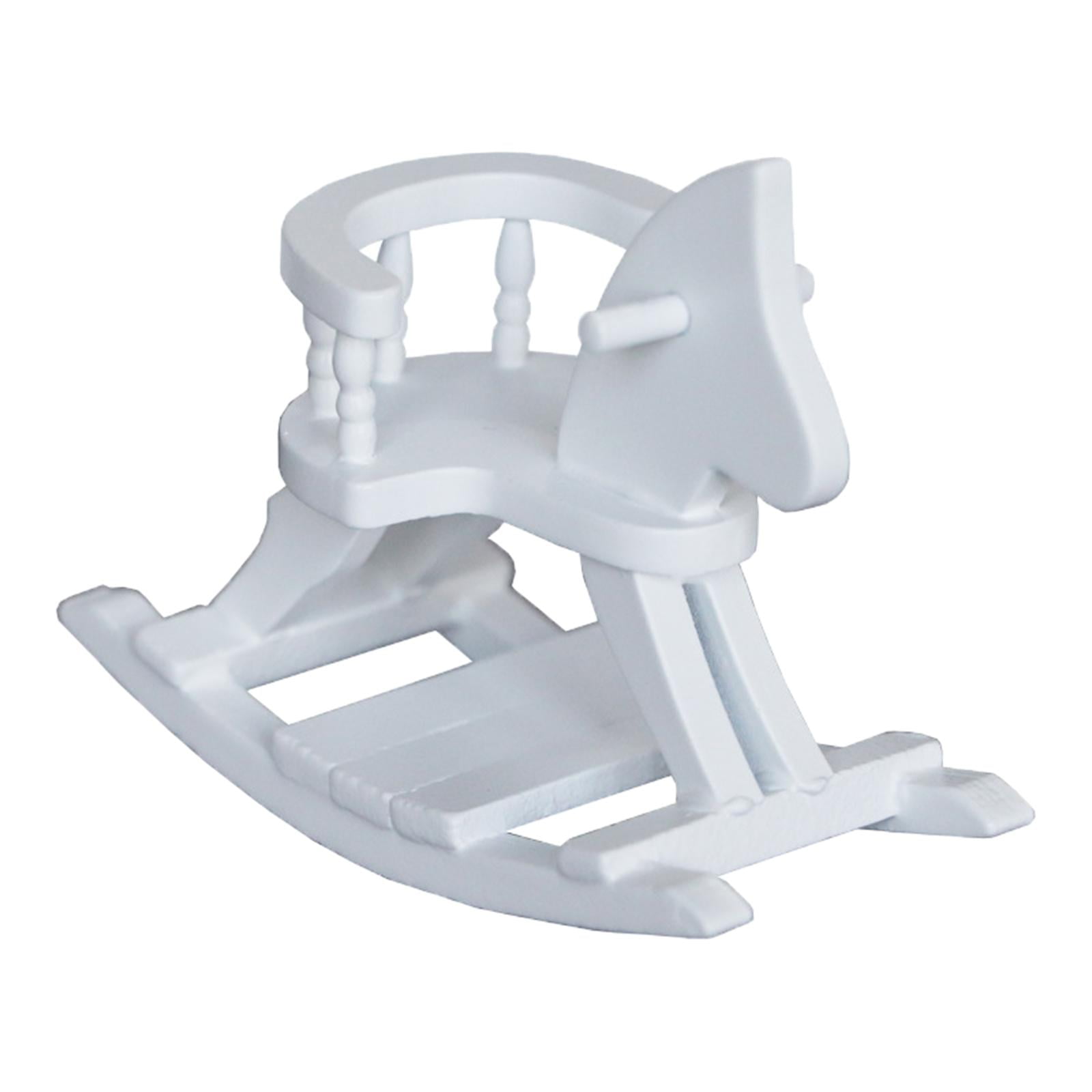 Bothyi - 1/12 Casa De Muñecas En Miniatura Decoración De Muebles De Caballo Balancín De Madera Blanca