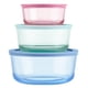 thumbnail image 1 of Pyrex Juego de 3 envases de vidrio teñido de tamaño mediano para almacenar alimentos, 1 of 7