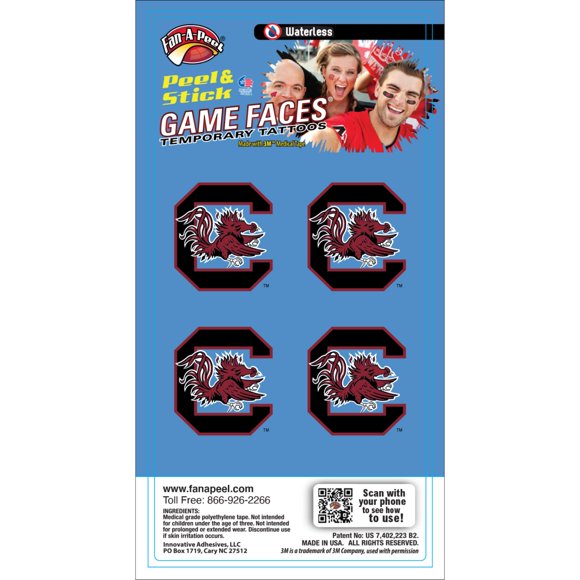 Tatuaje temporal FAN-A-PEEL Gamecocks sin agua