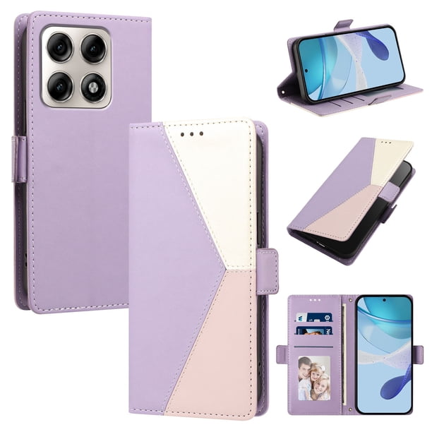 Cartera Plegable para Motorola Edge 70 Pro, PU Tricolor con Ranuras, Morado