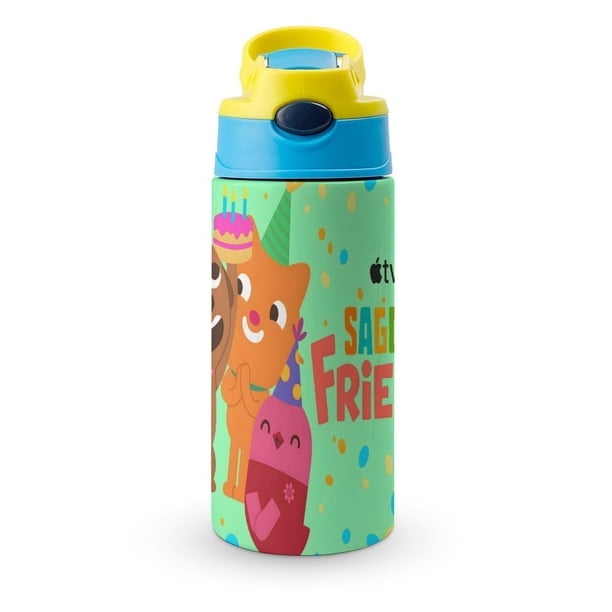 Sago Mini Friends Botella de Agua con Tapa Pop Top de Un Toque, Acero Inoxidable, a Prueba de Fugas, para Deportes, Botella Infantil azul 12 oz