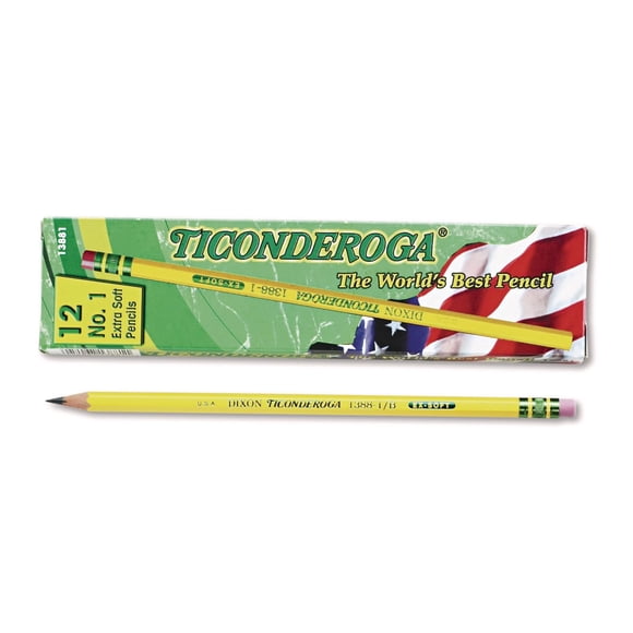 Lápices Ticonderoga en caja de madera 1B extra suaves, color amarillo, 12 unidades