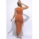 thumbnail image 3 of Vestido Largo De Algodón Sin Mangas Con Flecos Y Aberturas Color Camel (para Mujer), 3 of 4