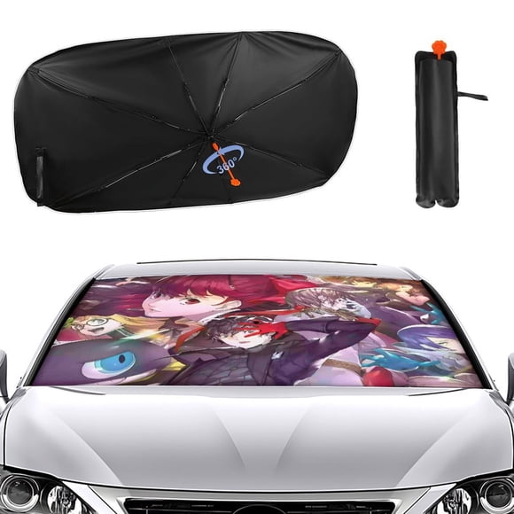 Persona 5 Royal Sombrilla Solar para Auto - Protector de Parabrisas Plegable | Cortina Solar Delantero | Bloqueo UV y Aislamiento de Calor 133x73cm