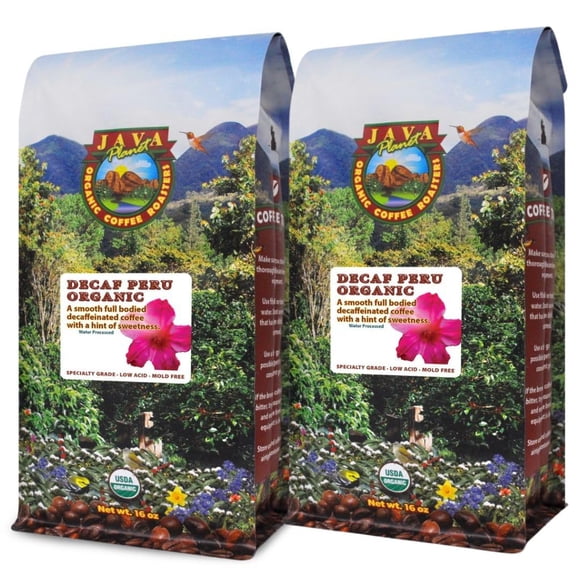 Café descafeinado orgánico en grano entero Java Planet Perú 2x454 g