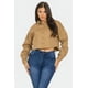 thumbnail image 1 of Saronite Camisa de Algodón de Manga Larga con Cuello Abotonado y Diseño de Mezclilla con Brillo, Color Topo (para Mujer), 1 of 5
