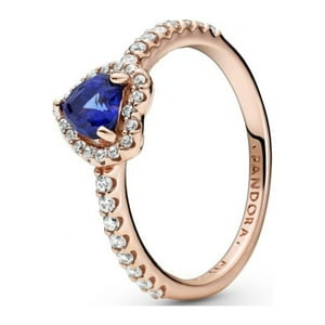Anillo Pandora Corazón Elevado Azul Brillante Oro Rosa 14K
