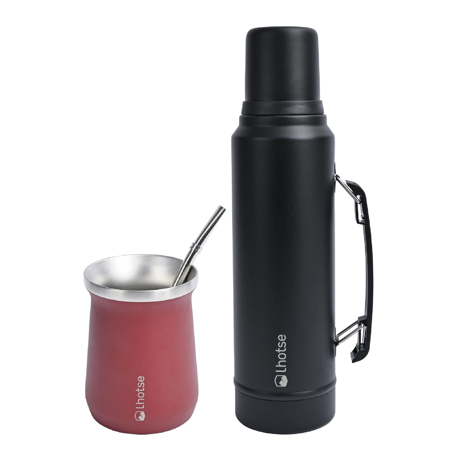 Termo Liquido Black 1,3 Lts + Mate Bombilla Red Lhotse Rojo
