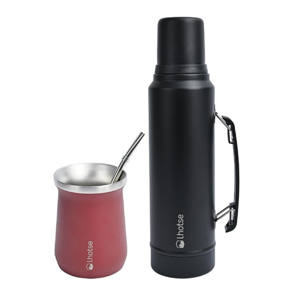 Termo Líquido Classic Black 1.3 lts + Mate Bombilla Red