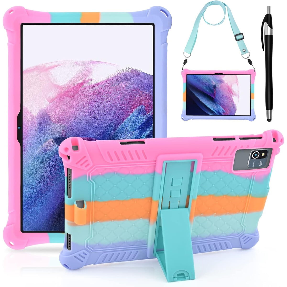 Funda Tablet Detuosi Silicona 10.1 Soporte Correa Rosa