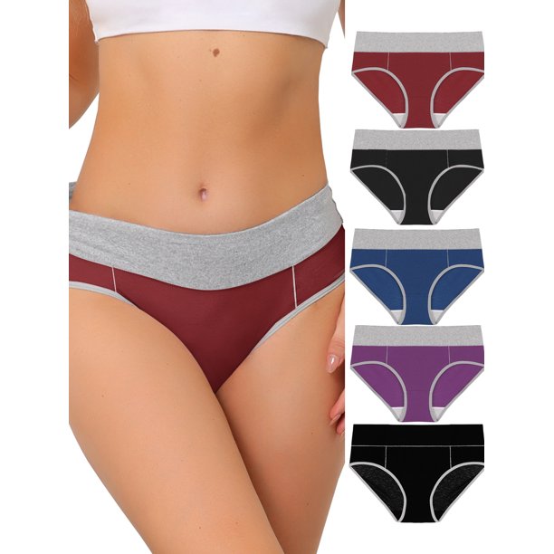 INSPIRE CHIC Paquete de 5 Bragas de Talla Grande para Mujer de Cintura Alta y Elásticas en Burdeos, Púrpura, Negro, Azul, Negro Oscuro L
