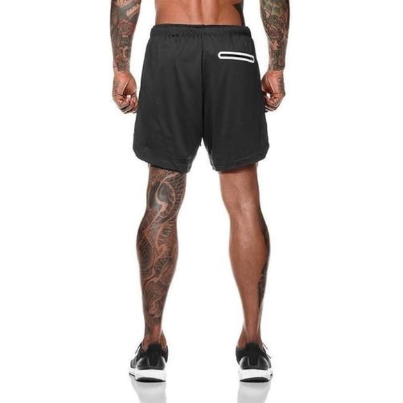 Short Gimnasio Hombre Con Calza Y Bolsillo Para Celular negro M