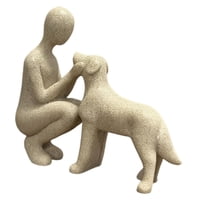 Magideal - Figura De Humano Con Perro - Decoración Entrañable Para El Hogar - Accesorio Ligero - Figura Que Representa El Vínculo Afectivo - 15,5 X 4,3 X 14 Cm Beige