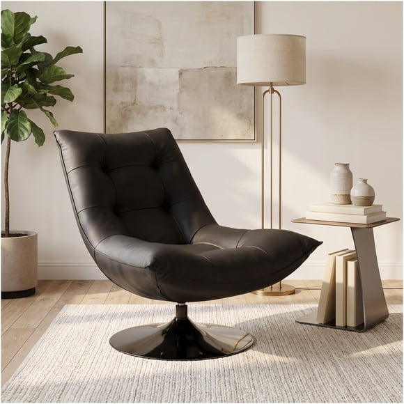 Sillón Enzo Giratorio Ecocuero Sitial Base Pedestal Metálico Negro Liso