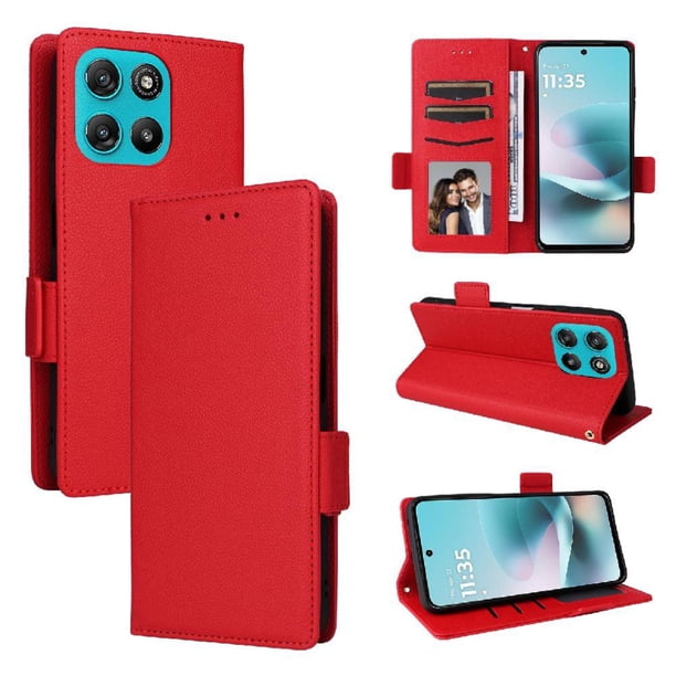 Funda Cartera para Motolora Moto G57 Tapa Flip con Ranuras y Soporte Rojo