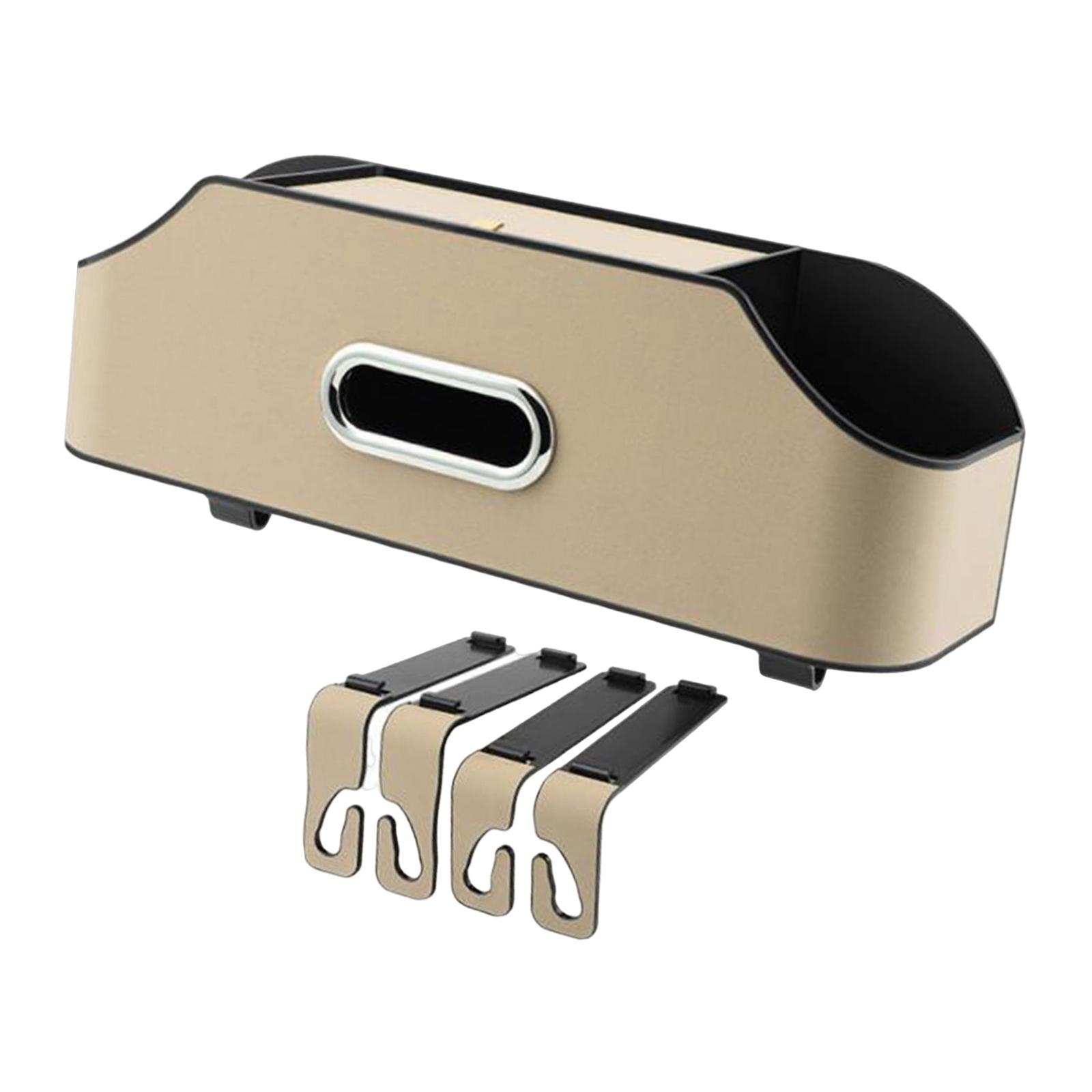 Magideal - Auto Asiento Trasero Organizador Caja De Pañuelos 2 Bebida Portavasos Viaje Fácil Instalación Automóvil Accesorios Interiores Con Ganchos Soporte Para Beige