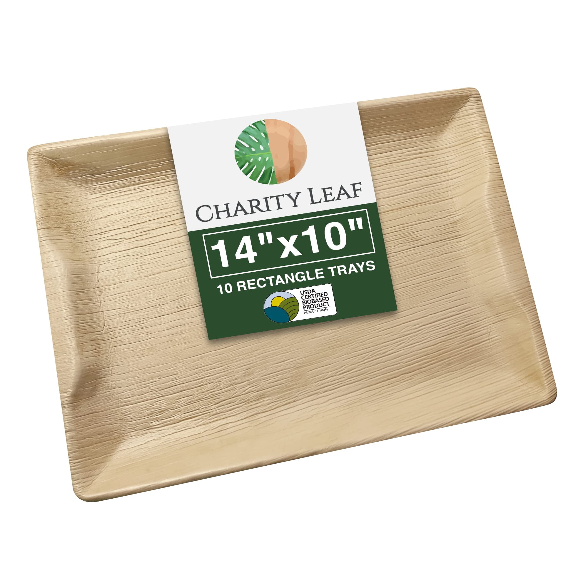 Charity Leaf - Bandejas Desechables Con Hojas De Palma 14 X 10 Pulgadas (10 Unidades)