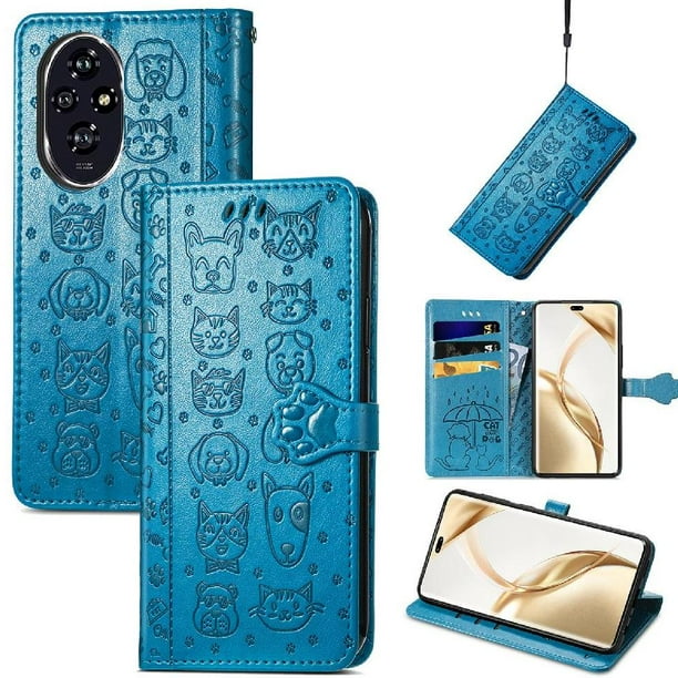 Funda Cartera FOXDOCK para Honor 200 Pro , Flip PU con Relieve de Gatos y Perros, Tarjetero y Soporte