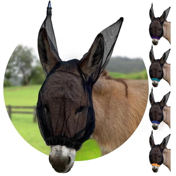 Máscara Antimoscas Para Burro Pequeño Orejas Largas Negra