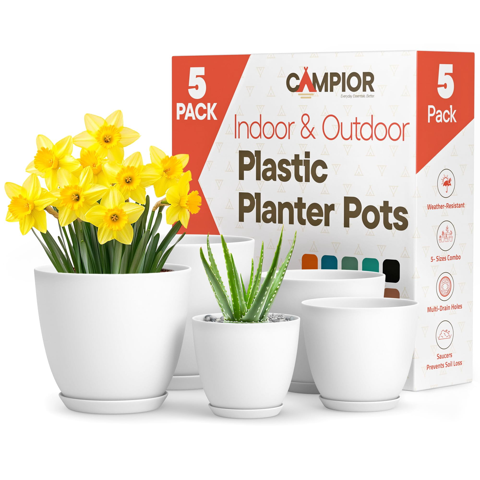 Set De 5 Macetas De Plástico Apilables Campior, 18-17,5 Cm