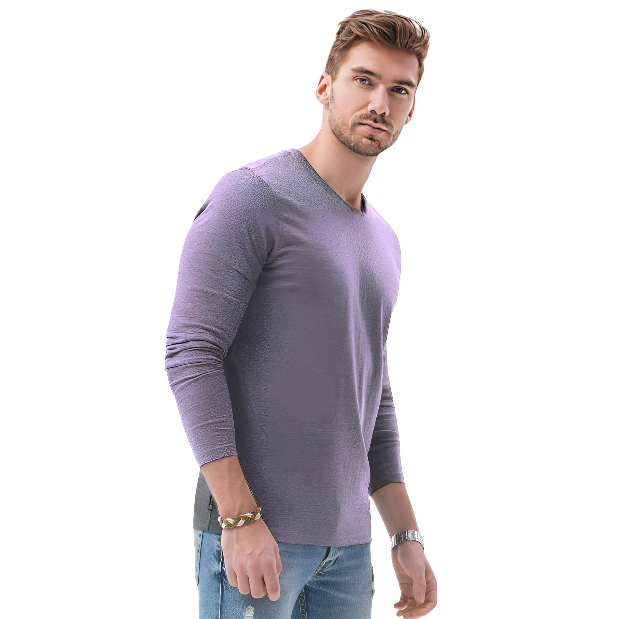 Home Fashion - Polera Hombre Manga Corta Cuello Redondo Morado Talla M