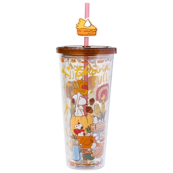Vaso Frío Silver Buffalo Peanuts 710 ml con Tapa Glitter y Popote
