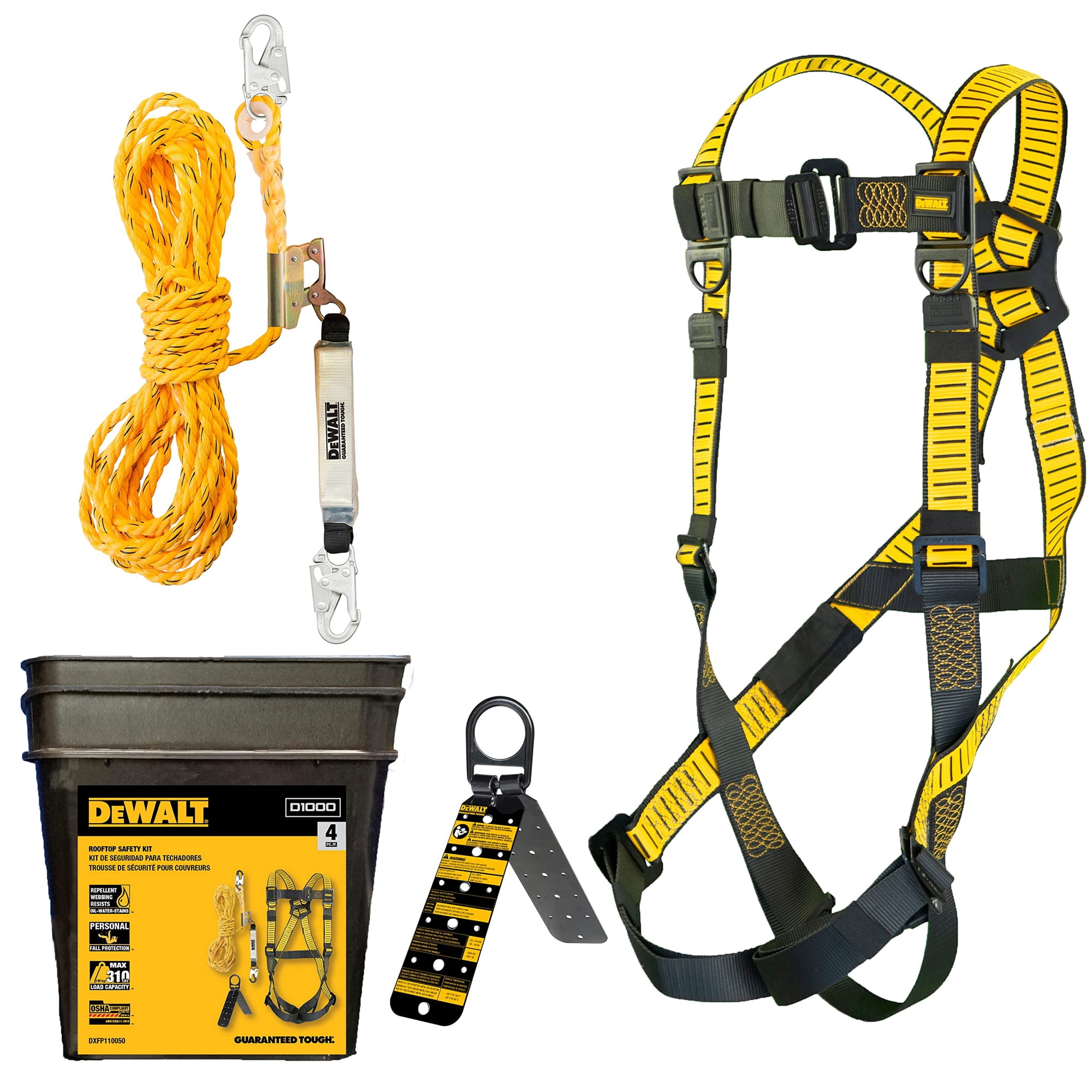 Kit De Seguridad Para Tejados, Arnés Dewalt D1000 Con Salvavidas Vertical De 15 M