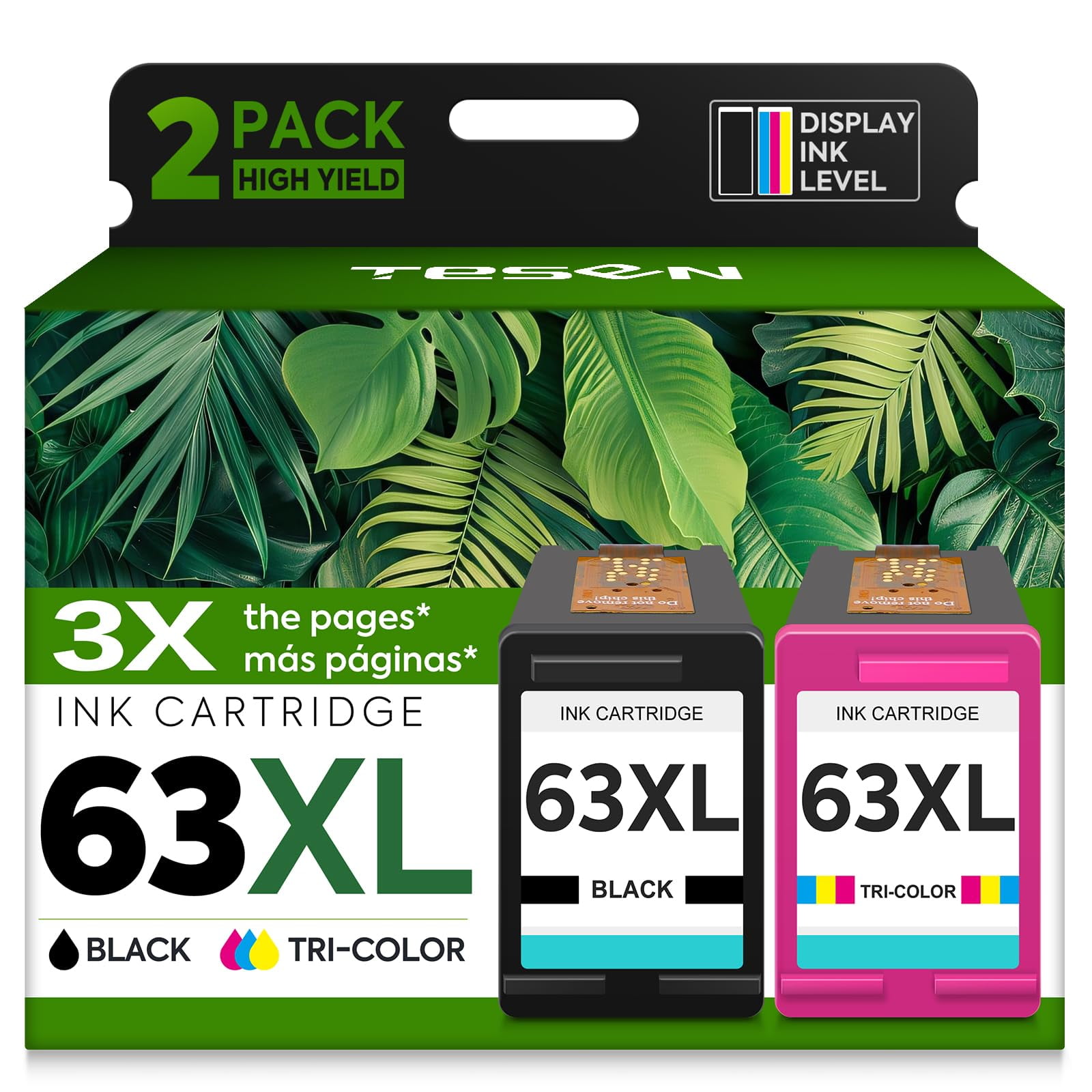 Cartucho De Tinta Tesen 63xl Negro Y Tricolor, Paquete De 2