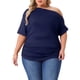 thumbnail image 1 of Agnes Orinda Mujeres Tallas Grandes Tops Escolares Universitarios Sólidos de Un Hombro Manga Corta Blusas Casuales 3X Azul Oscuro, 1 of 6
