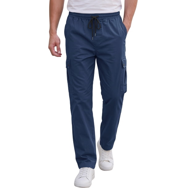 INSPIRE CHIC Pantalones Cargo para Hombre con Cintura Elástica con Cordón Pantalones Deportivos 28 Azul Marino