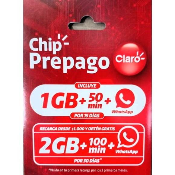 Chip Claro Prepago / 1GB + 50 Minutos