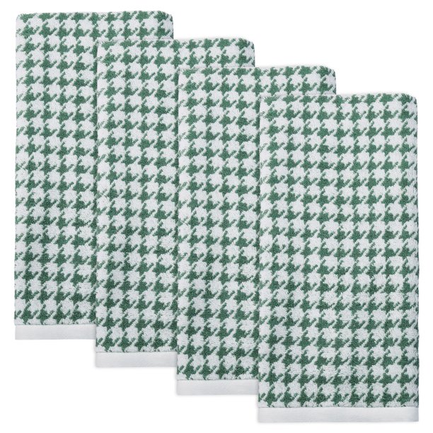 REGALWOVEN Toallas de Mano de Algodón Puro con Diseño de Pata de Gallo, 28" x 13" Toallas Decorativas Suaves y Absorbentes para Baño, Hogar, Cocina, Gimnasio, Spa Verde Paquete de 4