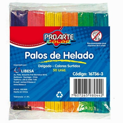 Palos De Helado De Madera Con Colores Bolsa 50 Unidades 1 Un Proarte