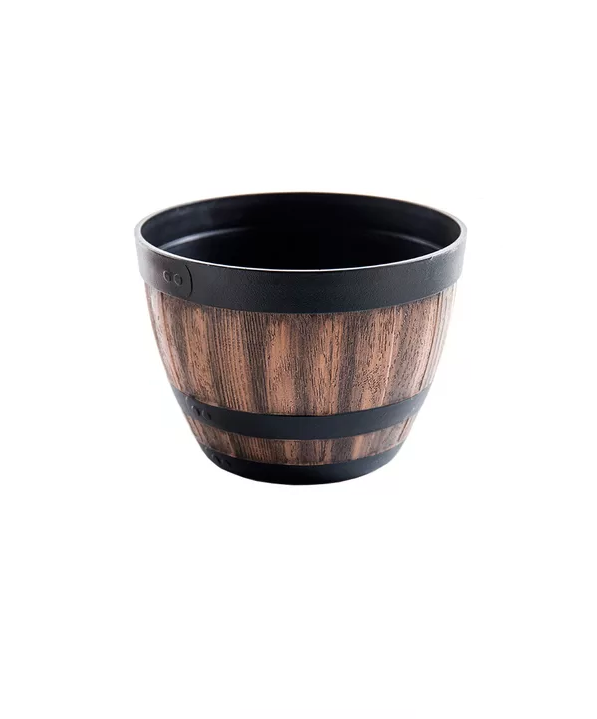 Genérico - 2 Maceteros Barril Simulación Madera 4L Con Agujero 22.8X17Cm