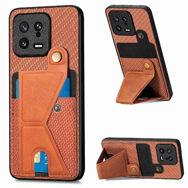 Funda Resistente para Xiaomi 13 con Tarjetero y Soporte, Diseño Magnético Marrón