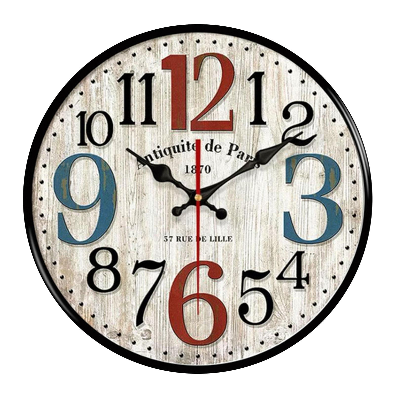 Magideal - Reloj De Pared Redondo De Madera Vintage Silencioso De 12 Pulgadas Para El Hogar, Números Arábigos, Decoración De Pared Redonda De Madera Rústica Vint D