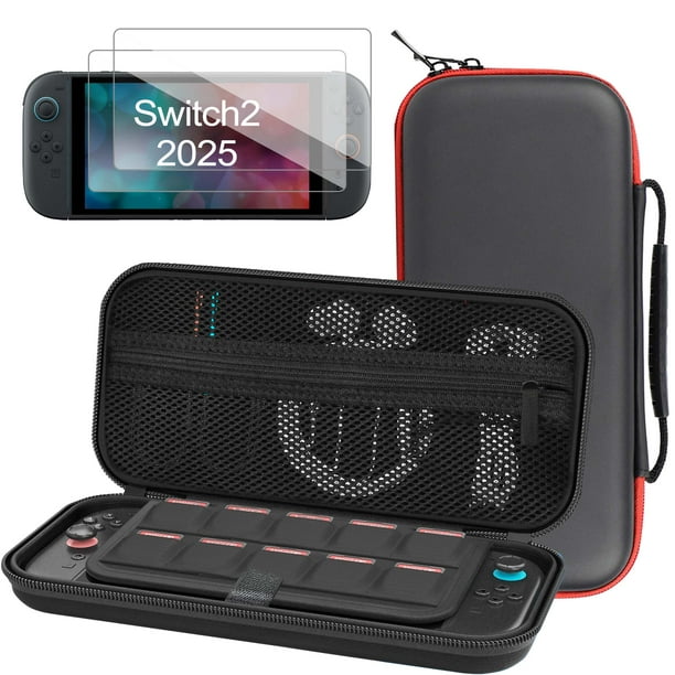 Estuche de Transporte para Nintendo Switch 2 (2025), Funda Rígida de Viaje en EVA con 2 Protectores de Pantalla, 10 Ranuras para Juegos y Bolsillos para Accesorios, Negro
