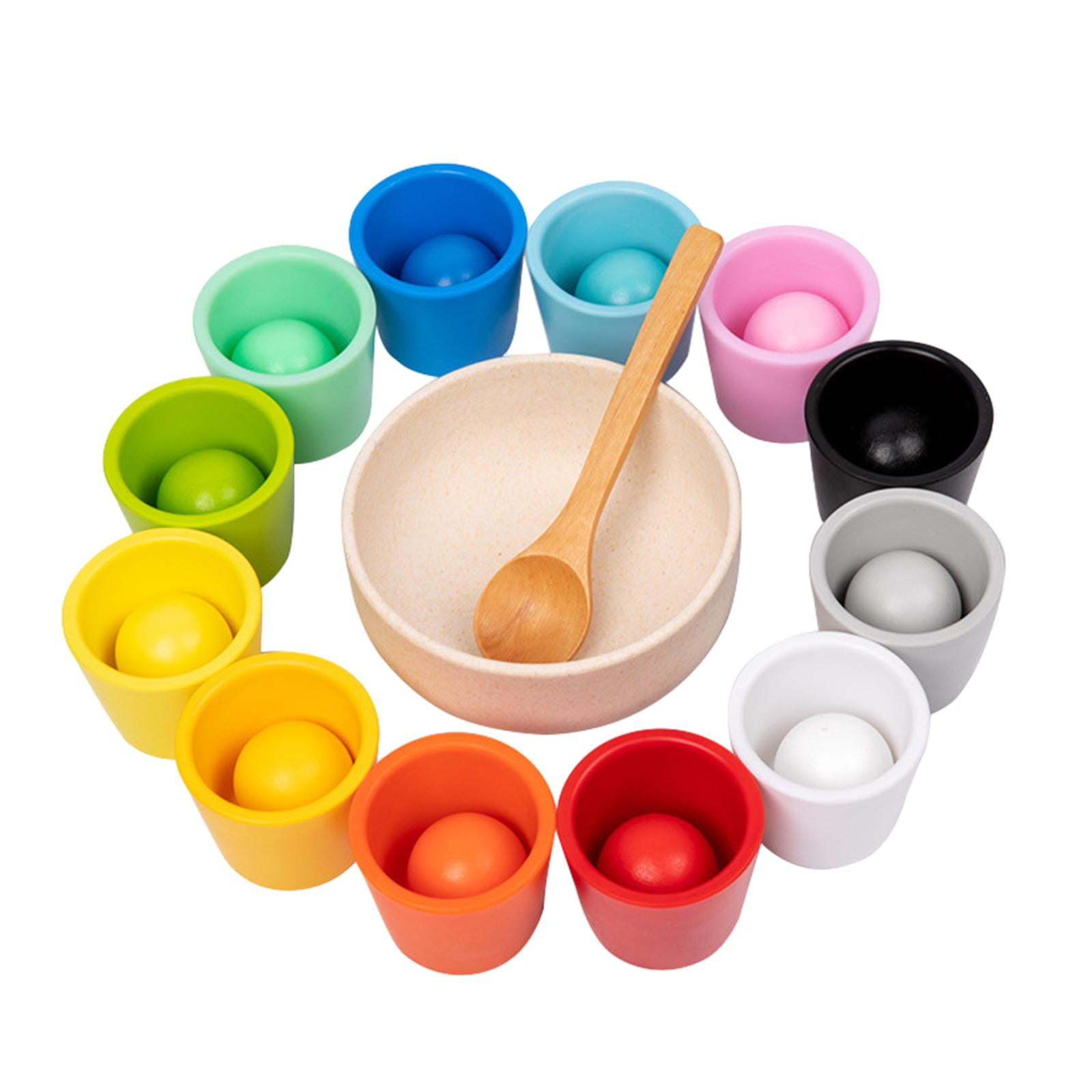 Magideal - Bolas De Arcoíris En Tazas, Juguete Montessori Con Tazas Y Bolas, Entrenamiento De Pensamiento Lógico, Clasificación De Colores, Juguetes De Educación 12 Colores