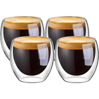 Wakeshome - Set 4 Tazas Espresso Doble Pared 150Ml Frio Caliente Sin Asa