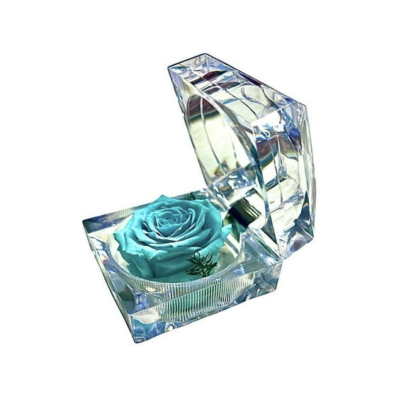 Joyero Mini Con Rosa Preservada Natural Turquesa
